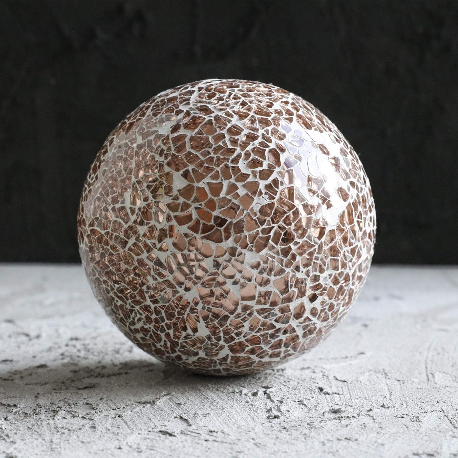 | Decorative Balls | Set of 3 Glass Mosaic Orbs for Bowls | 4" Diameter | Table Centerpiece | Coffee Table and House Decor (Rose Gold)