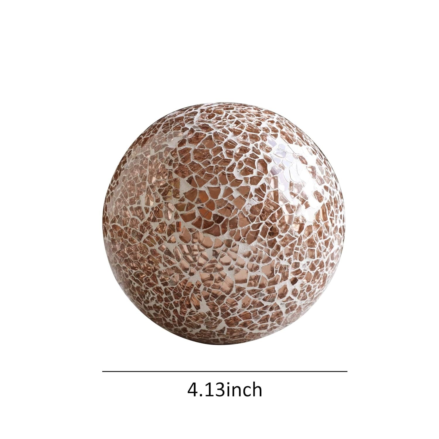 | Decorative Balls | Set of 3 Glass Mosaic Orbs for Bowls | 4" Diameter | Table Centerpiece | Coffee Table and House Decor (Rose Gold)