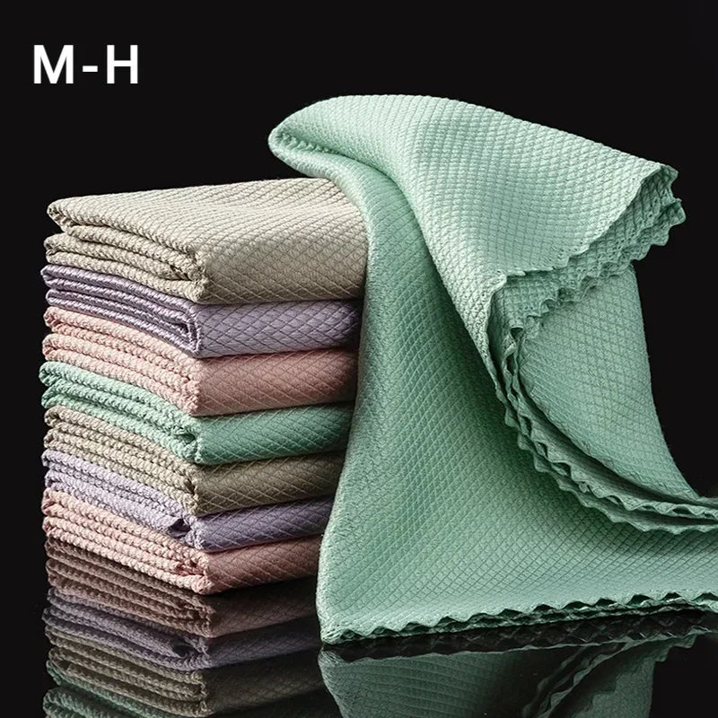 10Pcs Microfiber Glass Cleaning Cloth Rag Lint-Free for Windows Car Kitchen Mirror No Trace Reusable Fish Scale Rag Polishing