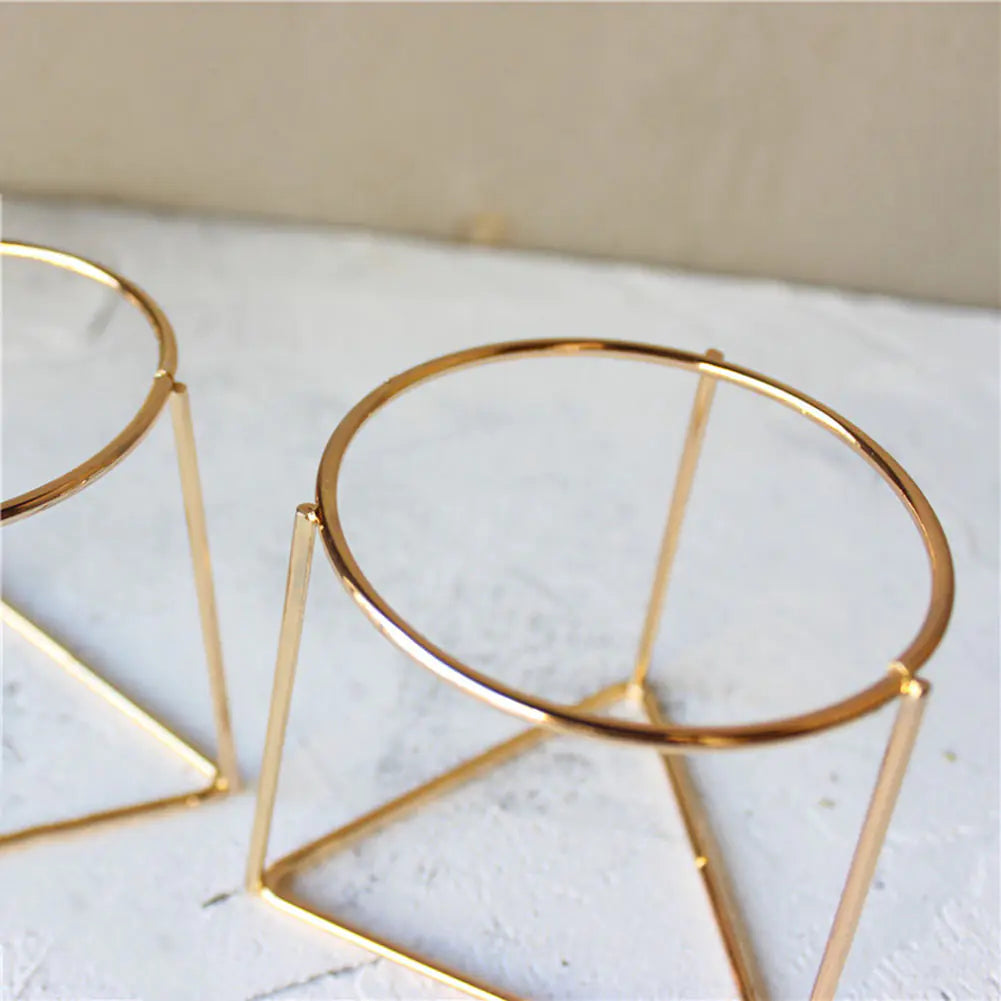 Geometric Ceramic Planter with Metal Stand for Home Decor