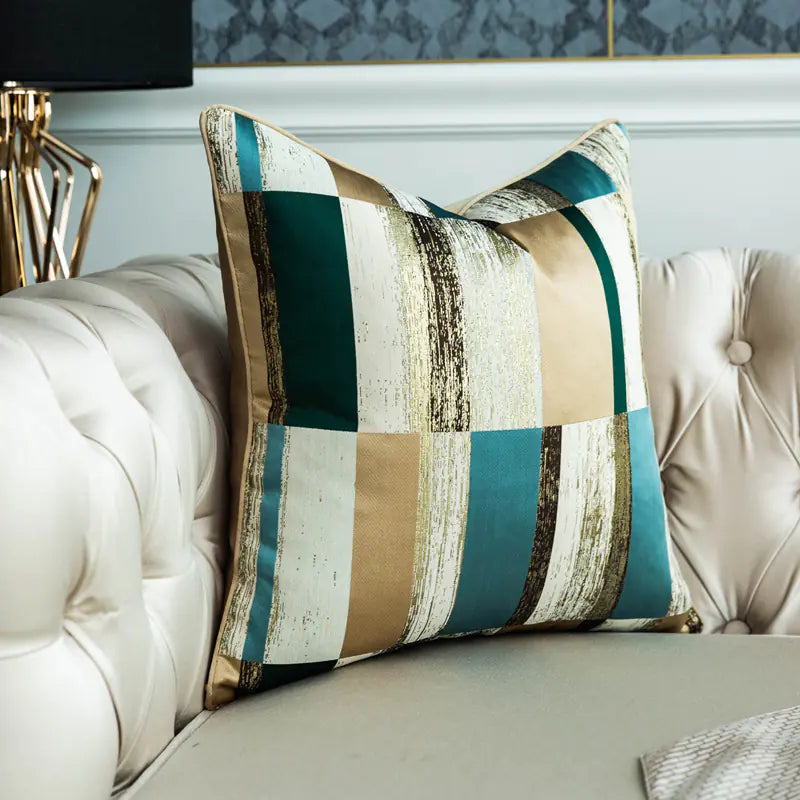Modern Gold Green Striped Cushion Cover for Sofa 30-50cm