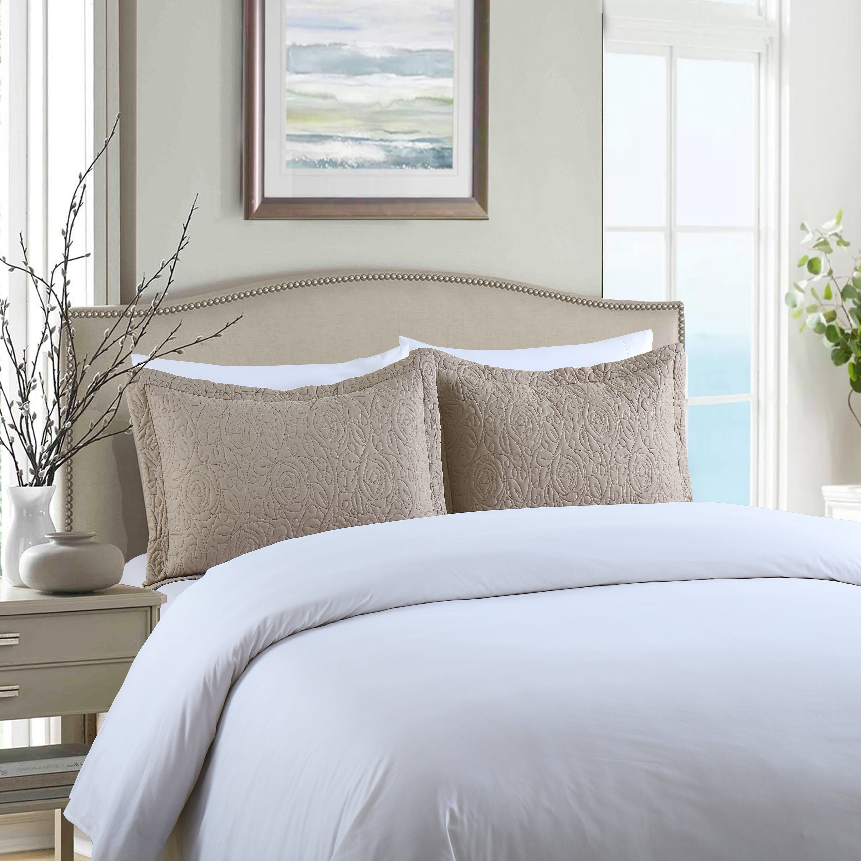 Porch & Den Manor Embroidered Pillow Sham (Set of 2) Taupe 20 X 26 +2