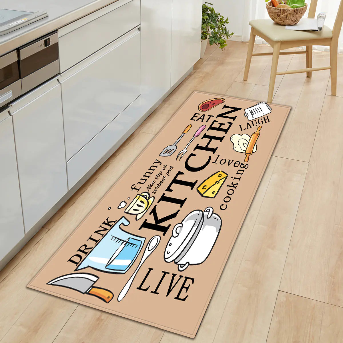 Geometric Kitchen Utensil and Spice Runner Mat