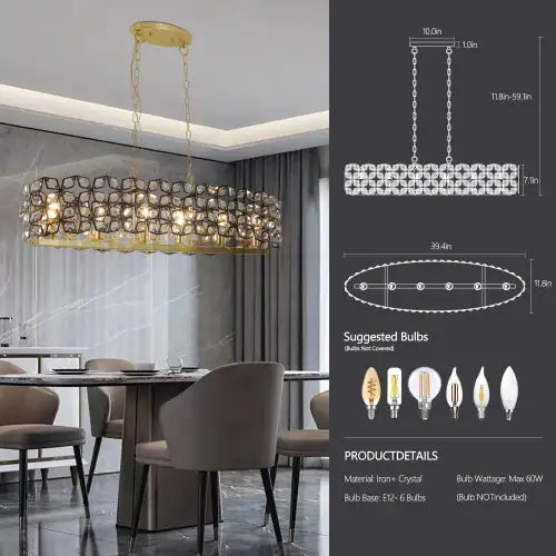 Modern Champagne Gold Oval Crystal Chandelier Unusable Platform - Temu