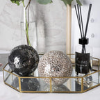 | Decorative Balls | Set of 3 Glass Mosaic Orbs for Bowls | 4" Diameter | Table Centerpiece | Coffee Table and House Decor (Rose Gold)