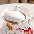 European Style Ceramic Flower Teapot Coffee Pot Water Pot Porcelain Gift Large 5.5 Cups (1, Blue and Red)