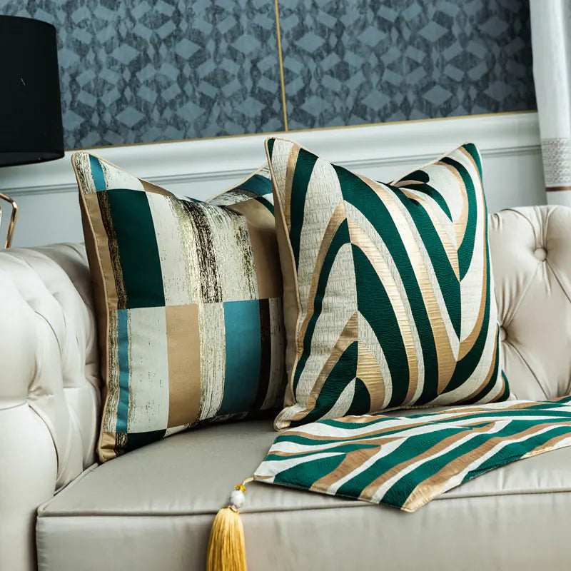 Modern Gold Green Striped Cushion Cover for Sofa 30-50cm