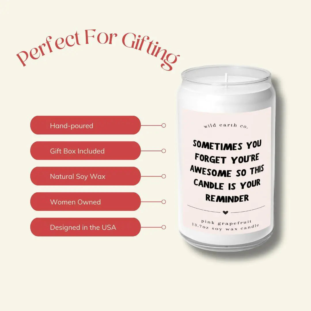 14oz Scented Candle Jar Pink Grapefruit Soy Candle with You are Awesome Message