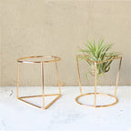 Geometric Ceramic Planter with Metal Stand for Home Decor