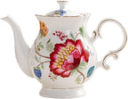 European Style Ceramic Flower Teapot Coffee Pot Water Pot Porcelain Gift Large 5.5 Cups (1, Blue and Red)