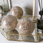 | Decorative Balls | Set of 3 Glass Mosaic Orbs for Bowls | 4" Diameter | Table Centerpiece | Coffee Table and House Decor (Rose Gold)