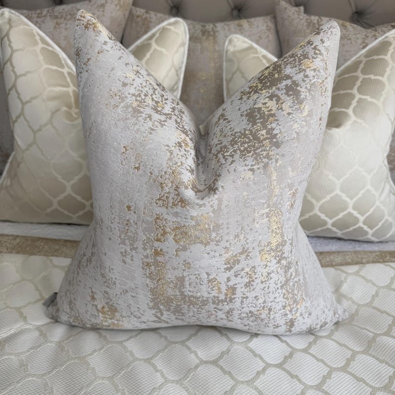 Luxury Marble Cushion Cover,  Ivory Gold Marble Design Throw Pillow Cover