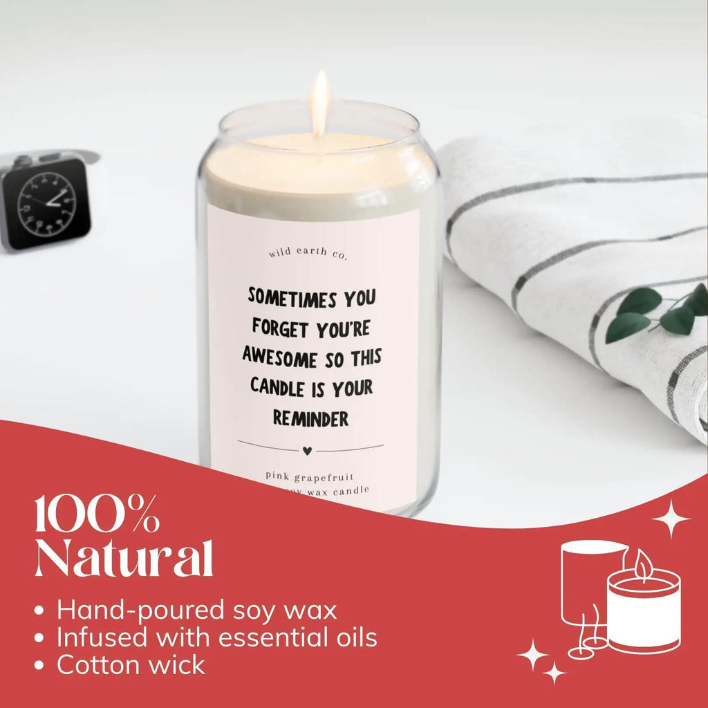 14oz Scented Candle Jar Pink Grapefruit Soy Candle with You are Awesome Message