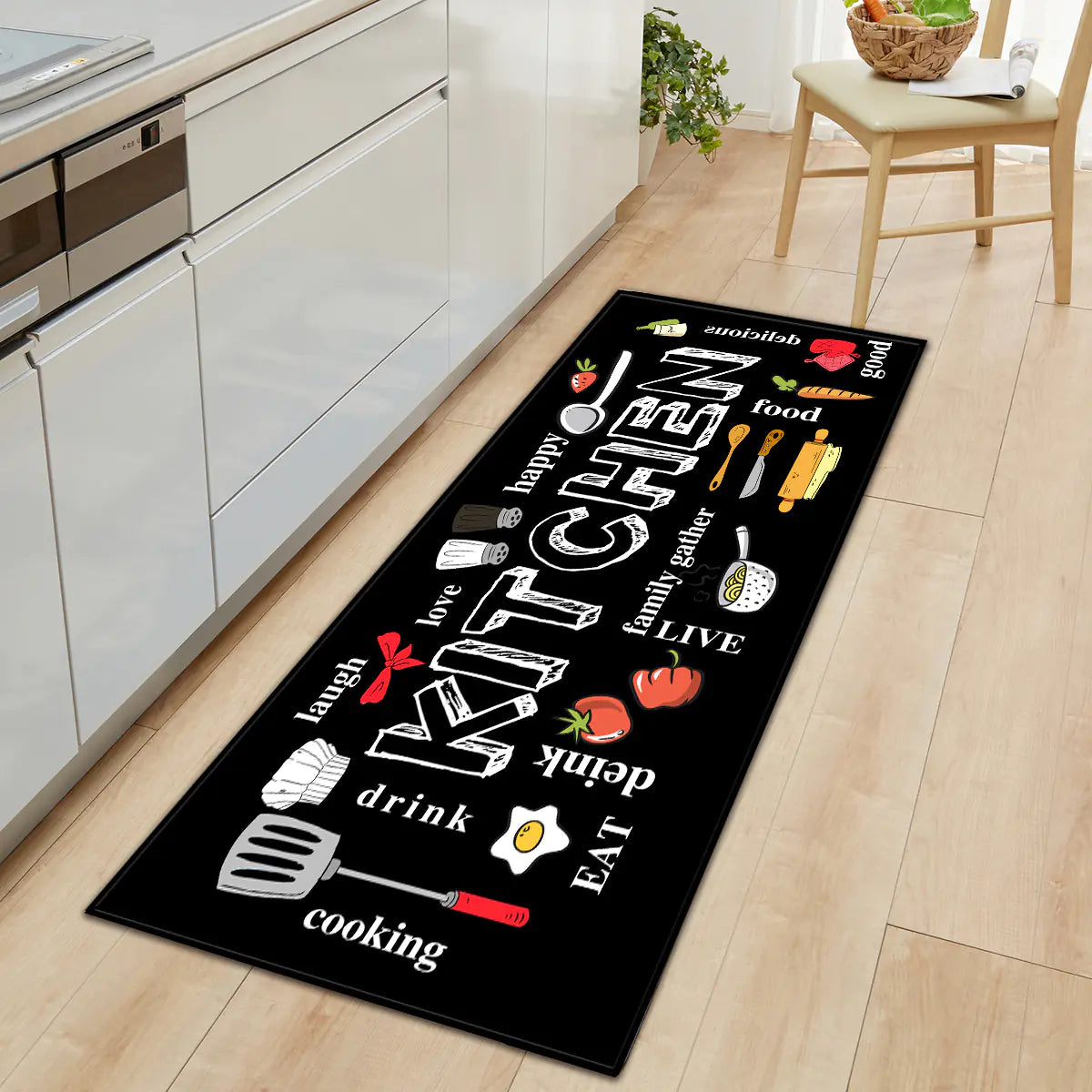 Geometric Kitchen Utensil and Spice Runner Mat